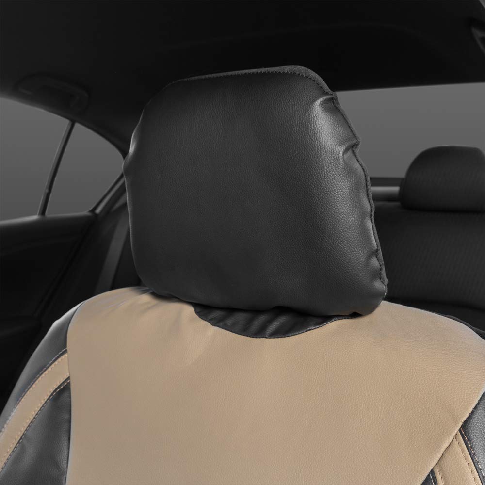Motor Trend M424 Beige Synth Leather Snake Eyes Performance Seat Covers for Car Truck Van SUV