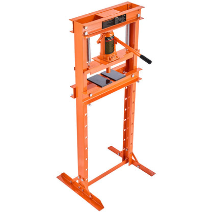 VEVOR - Prensa hidráulica para Taller, 12 toneladas/2600 Libras, Marco en H, Altura Ajustable de 4 Soportes, con Placas móviles, para cochera o usuarios Profesionales, Color Naranja