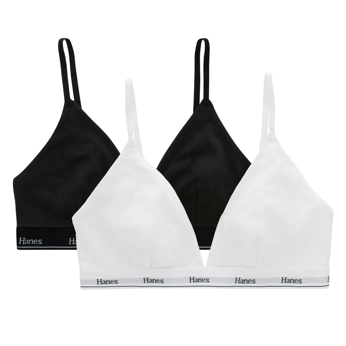 Hanes Originals Bralette Triangular, Paquete de 2 - Blanco - Negro - M