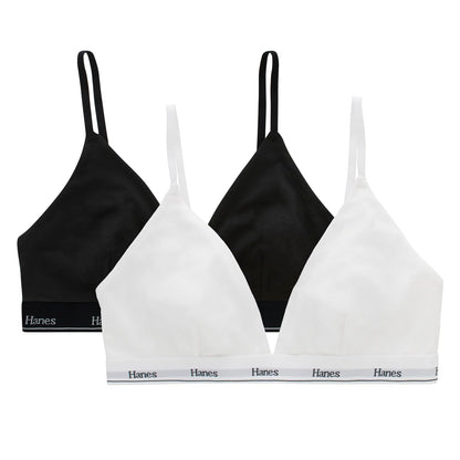 Hanes Originals Bralette Triangular, Paquete de 2 - Blanco - Negro - M