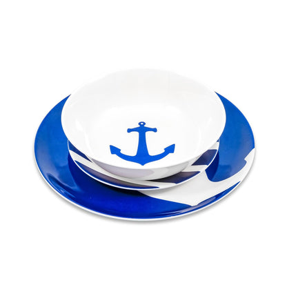 Camco 41951 Juego de Vajilla de Melamina Diseño Náutico 12 Piezas, Azul y Blanco