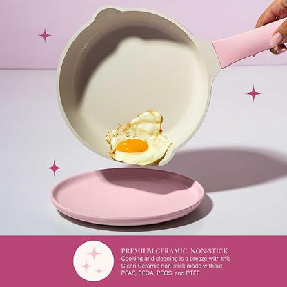 Paris Hilton - Juego de utensilios de cocina antiadherentes de cerámica de aluminio fundido con revestimiento antiadherente de doble capa, perillas de corazón dorado, asas que se mantienen frescas,