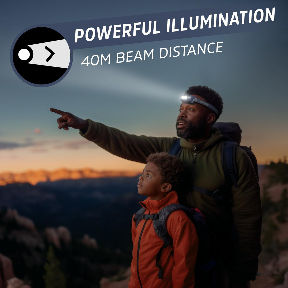 Energizer Universal+ - Faros delanteros LED (2 unidades), IPX4 resistentes al agua, luz de cabeza brillante para exteriores, camping, correr, tormenta, luz LED de supervivencia para emergencias