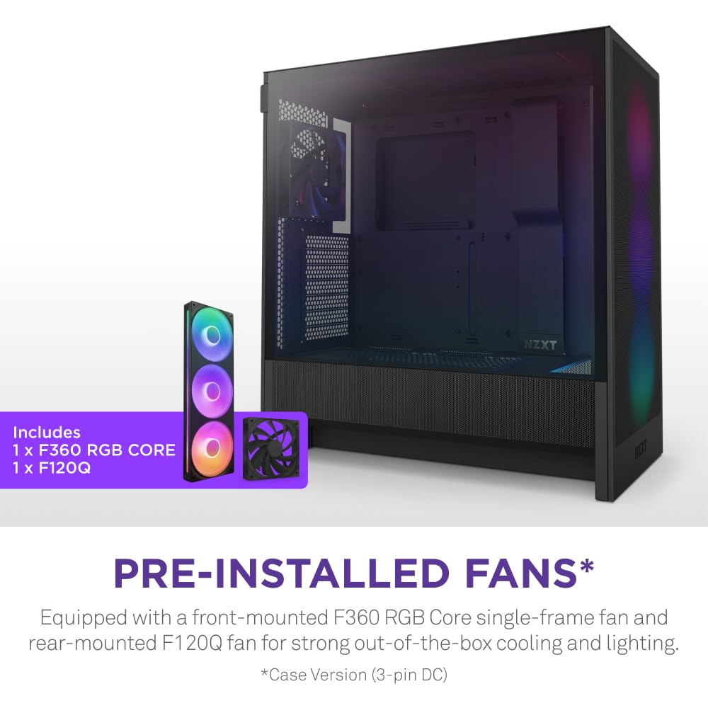 NZXT Gabinete H5 Flow RGB ATX Negro con Cristal Templado, USB 3.2 y USB Tipo-C – Torre para PC Gaming