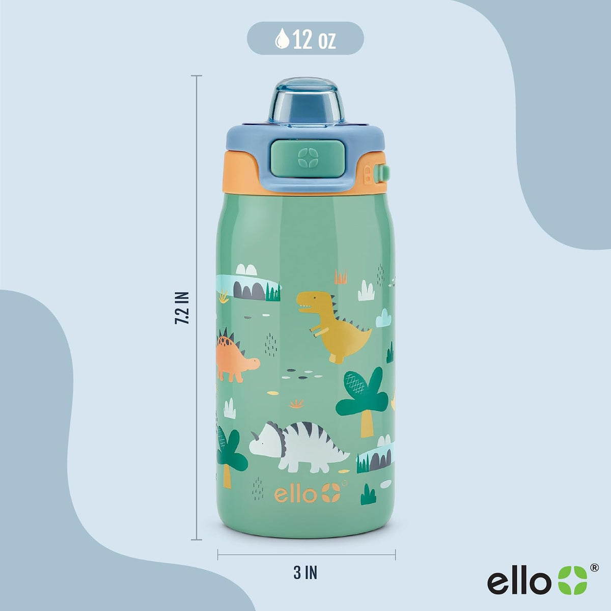 Ello Kids Pop & Fill Botella de agua de 12 onzas con tapa de llenado rápido, acero inoxidable aislado al aspiradora de doble pared, a prueba de fugas, sin BPA, sorbos y chug, para escuela, loncheras