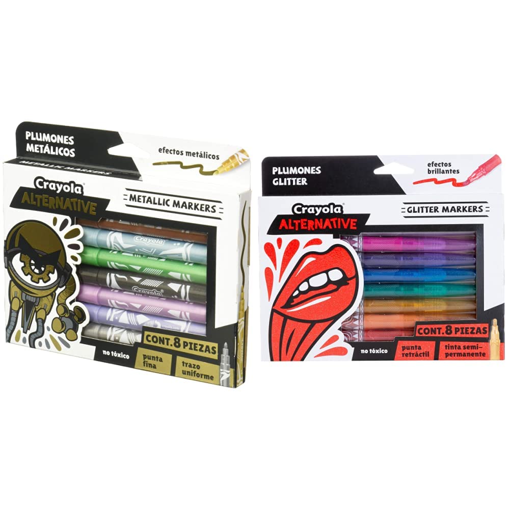 CRAYOLA - Alternativa metálica de 8 plumones + alternativa de 8 plumones con purpurina