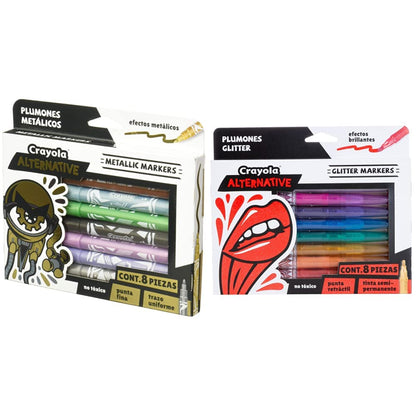 CRAYOLA - Alternativa metálica de 8 plumones + alternativa de 8 plumones con purpurina