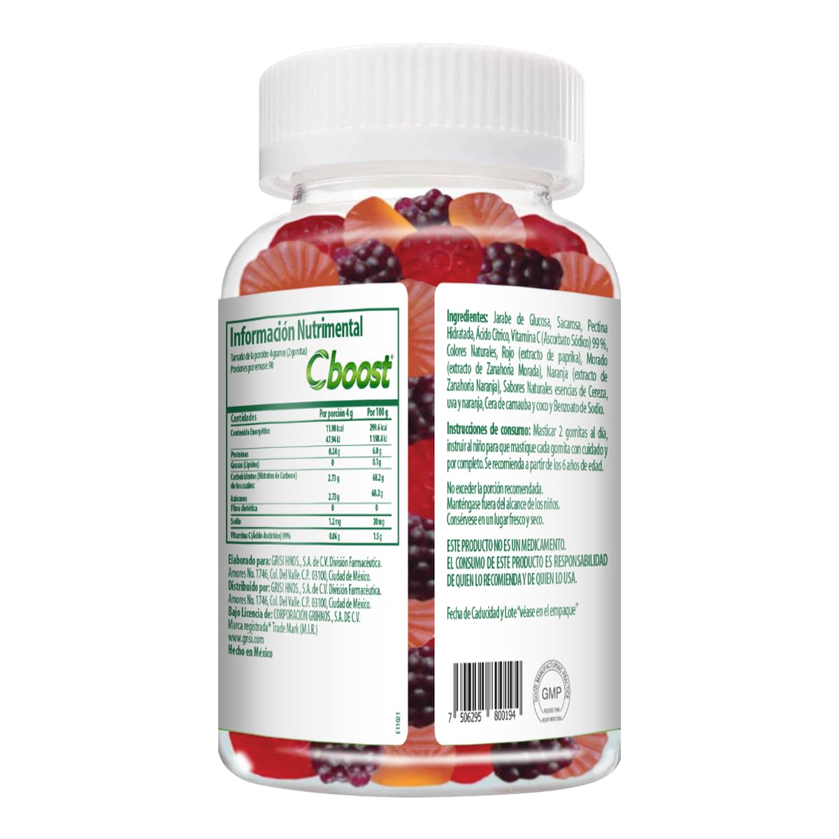 Cboost - Gomitas Kids Vitamina C para Niños, Sin Gluten, 180 Piezas, Fresa | Naranja y uva, colores y sabores naturales, 13 calorías por porción, gomitas a partir de 6 años