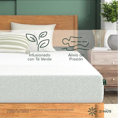 Zinus Green Tea Essential | Colchón Queen Firme de Memory Foam con Esencia de Té Verde Que Libera Puntos de presión y Ayuda a conciliar el sueño
