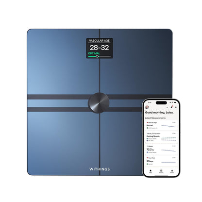 Withings Body Comp - Báscula digital WiFi con análisis completo: peso, grasa corporal y muscular, agua y seguimiento cardiovascular, impedenciométrico, color negro