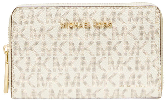 Michael Kors Jet Set - Estuche pequeño con cierre para mujer, Vanilla/Acorn, Talla unica