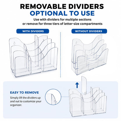 Azar Displays 250099 - Soporte organizador de pared de computadora con divisores para folletos y archivos, soporte de archivo acrílico, transparente