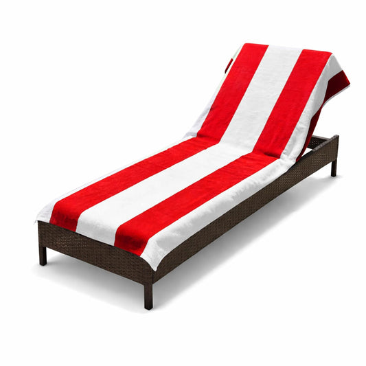 Superior - Toalla clásica para silla de descanso, de algodón de alta calidad, antideslizante, para interiores y exteriores, con diseño de rayas, para patio, sillón, 32 x 102 pulgadas, color rojo