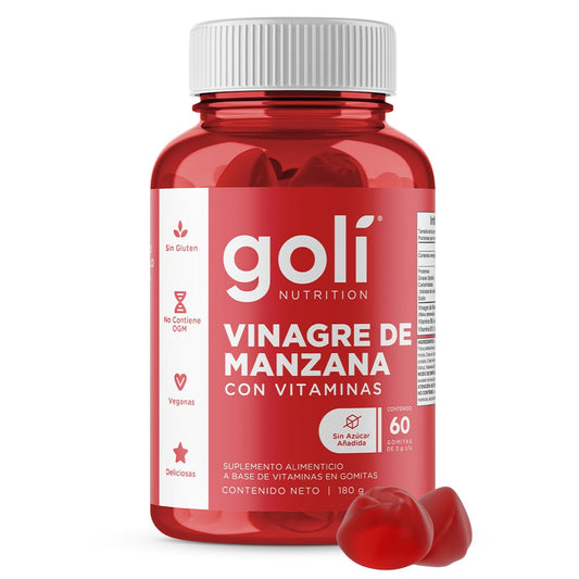 Goli - Gomitas de Vinagre de Sidra de Manzana | Con Vitaminas B9, B12, Betabel y Granada | 60 Gomitas Veganas | Sin OGM, Sin Gluten | Enriquecidas con Superfrutas y Vitaminas Esenciales