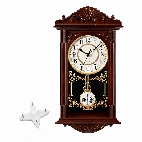 Clockswise QI004145.BN - Reloj de Pared con diseño de péndulo de plástico para Sala de Estar, Cocina o Comedor, Color marrón