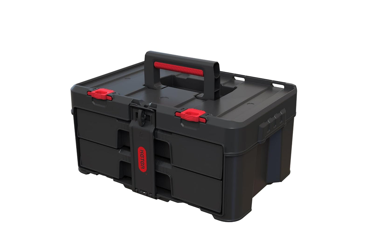Keter Stack-n-Roll Organizador de herramientas modulares para almacenamiento de cochera y bricolaje, sistema de caja de herramientas de resina para piezas pequeñas, color negro
