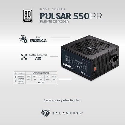 Balam Rush Pulsar Fuente de Poder 550PR ATX, 550W, 80 Plus White, No Modular, Nova Negro