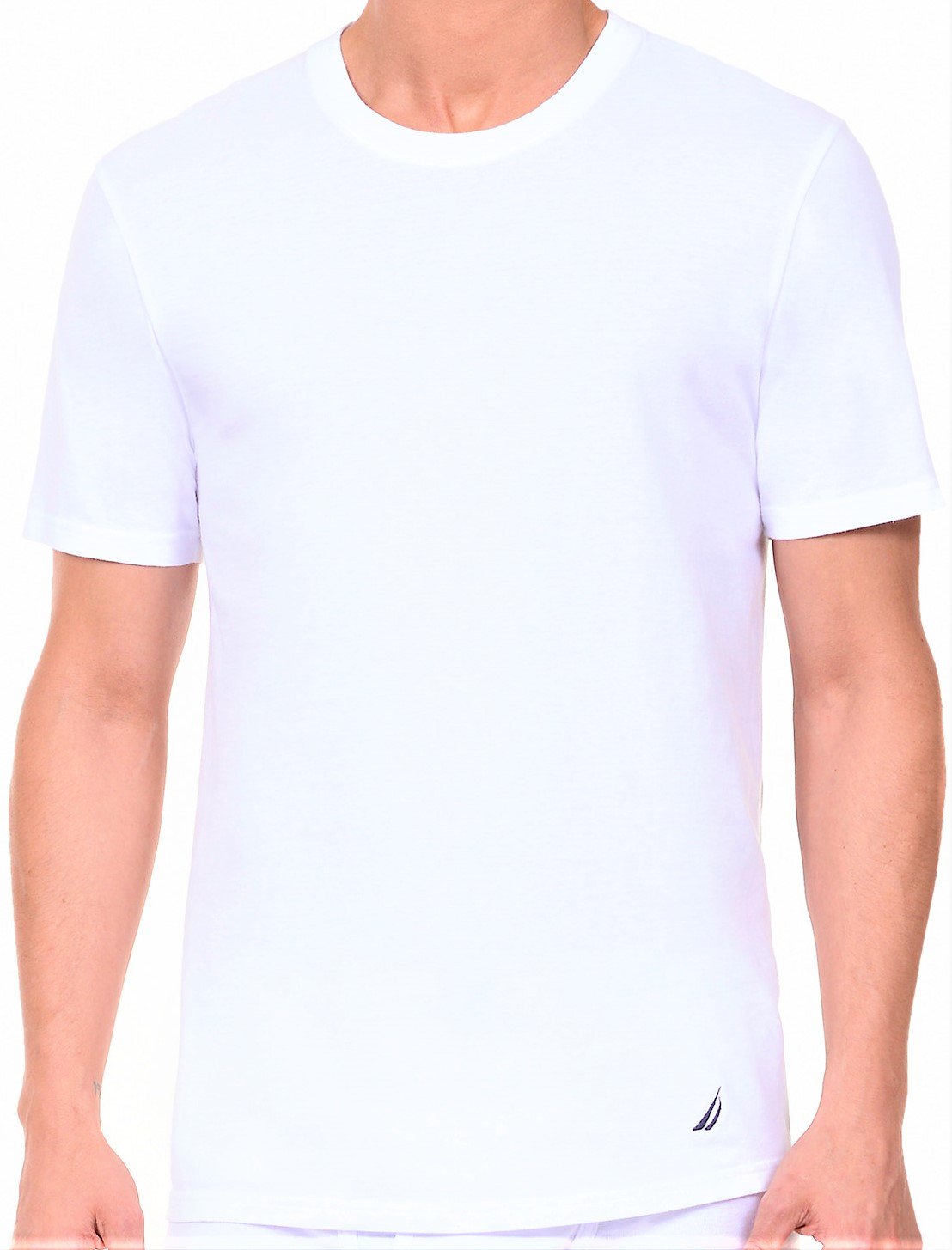 Nautica - Playera de algodón con Cuello Redondo para Hombre, Paquete de 3 - CH - Blanco Nuevo