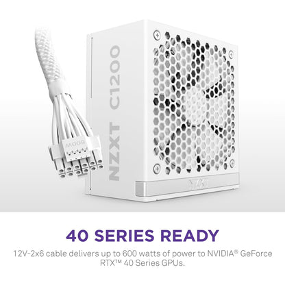 NZXT Fuente de Poder C1200 1200W 80 Plus Gold Blanco ATX 3.1 – Fuente Modular Premium para PC de Alto Desempeño