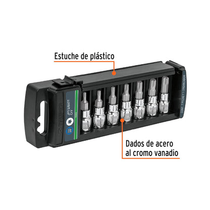Truper JPT-3/8X7T, Juego de 7 dados punta torx, cuadro 3/8"