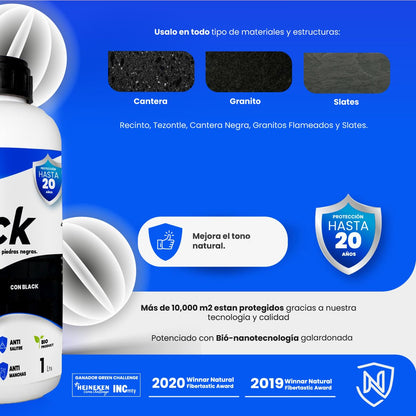 Nanoprotecto 777 SSBLM BLACK MATE Protector e intensificador para piedras negras mate Ideal para: recinto, tikul, granito negro flameado, slate piedras porosas negras 1l