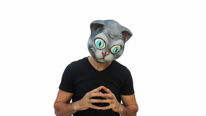 Cat, Máscara Divertida de Gato Gris de Caricatura, Máscaras de Animales Chistosos y Divertidos de Caricatura Ideales para Disfraz de Halloween