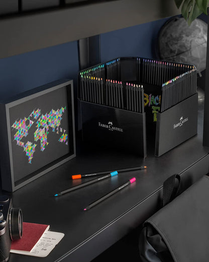 Faber-Castell Colores Supersoft Black Edition con 100 Diferentes Colores, cuenta con una mina supersuave y con una pigmentación fuerte resaltando tonos intensos sobre cualquier tipo de papel