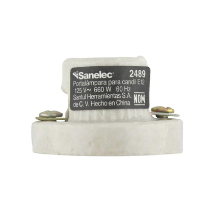 SANELEC, Portalámpara para Candil, Portalámparas de Porcelana, 660 W, Entrada E12, Modelo 2489