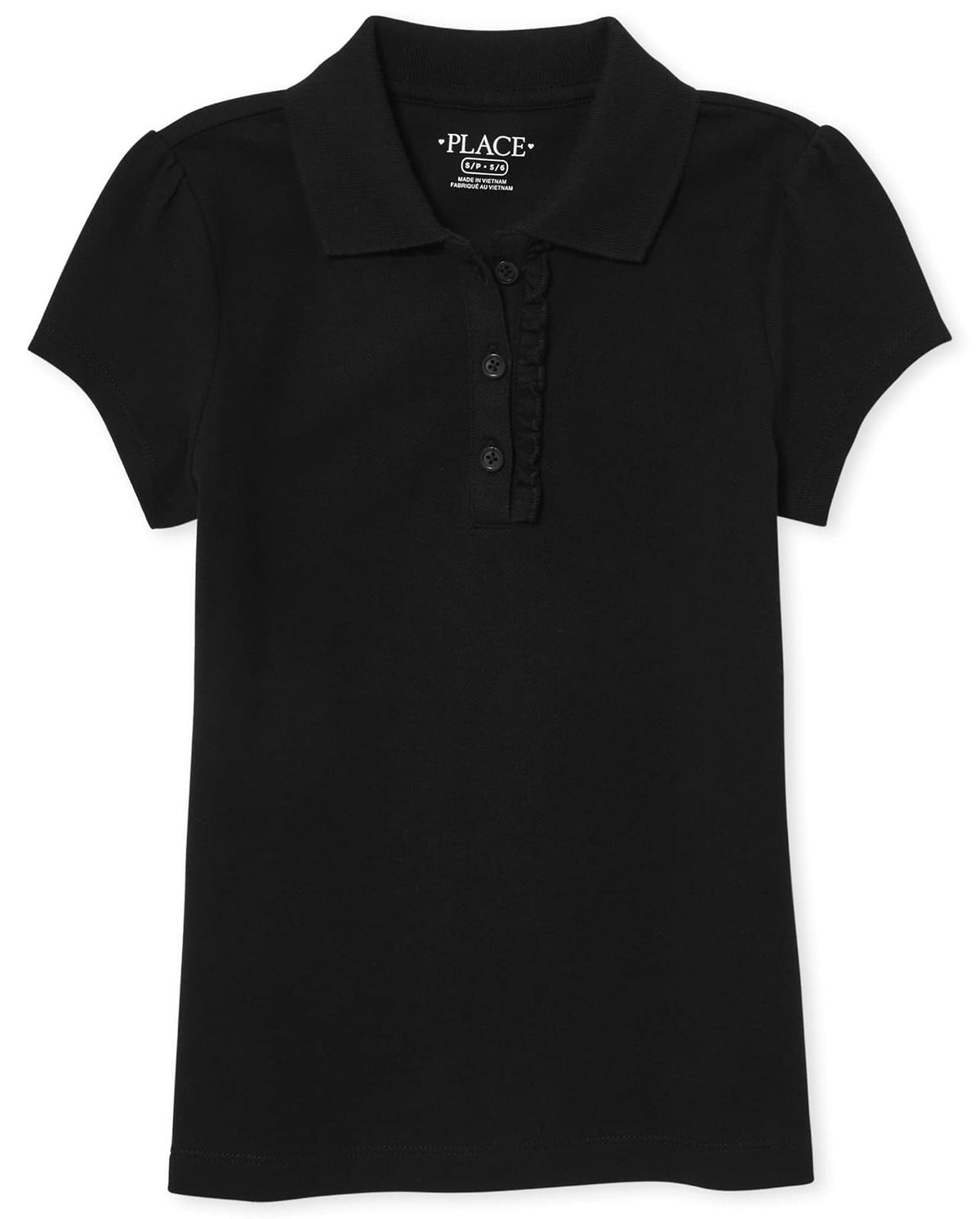 The Children's Place Polo Piqué de Manga Corta con Volantes para Niña - Individual. - XL - Negro