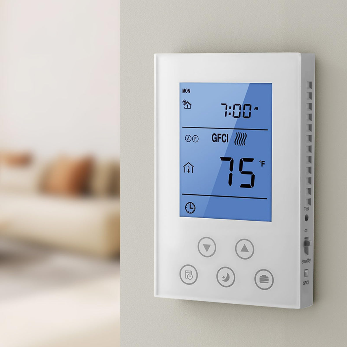 VEVOR Termostato programable de 7 días para calefacción por Suelo Radiante, Bomba de Calor, GFCI Integrado y Sensor Sensible, Pantalla LED retroiluminada, de bajo Consumo, Color Blanco.