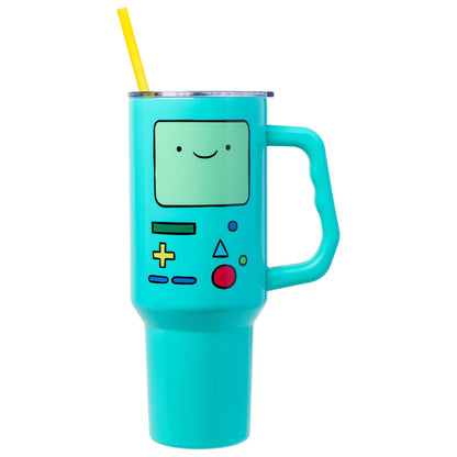 Silver Buffalo Adventure Time BMO Big Face - Vaso de acero inoxidable de 40 onzas con mango
