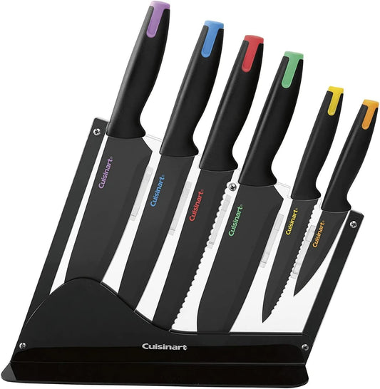 Cuisinart Advantage - Juego de cuchillos antiadherentes con revestimiento de cerámica, 7 piezas de bloques de acrílico de acero inoxidable para un corte preciso, juego de cuchillos de cocina duraderos