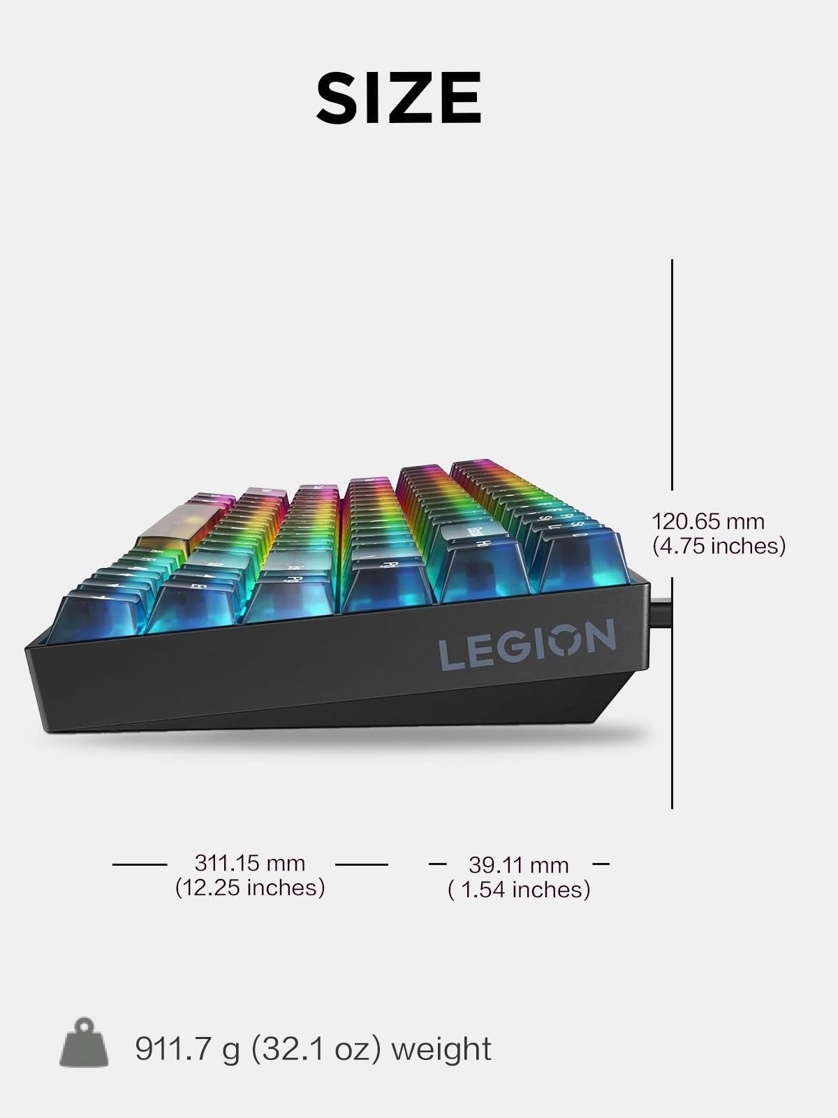 Lenovo Legion K510 Mini Pro Teclado mecánico para Juegos, 75% diseño sin Llave, Teclas translúcidas, por tecla RGB, interruptores mecánicos Intercambiables en Caliente, Llave copiloto MS, Cable USB-C