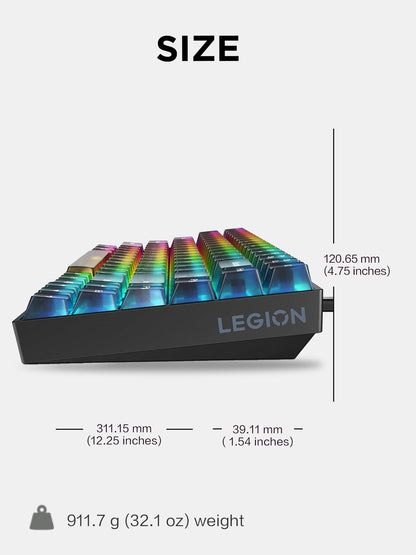 Lenovo Legion K510 Mini Pro Teclado mecánico para Juegos, 75% diseño sin Llave, Teclas translúcidas, por tecla RGB, interruptores mecánicos Intercambiables en Caliente, Llave copiloto MS, Cable USB-C