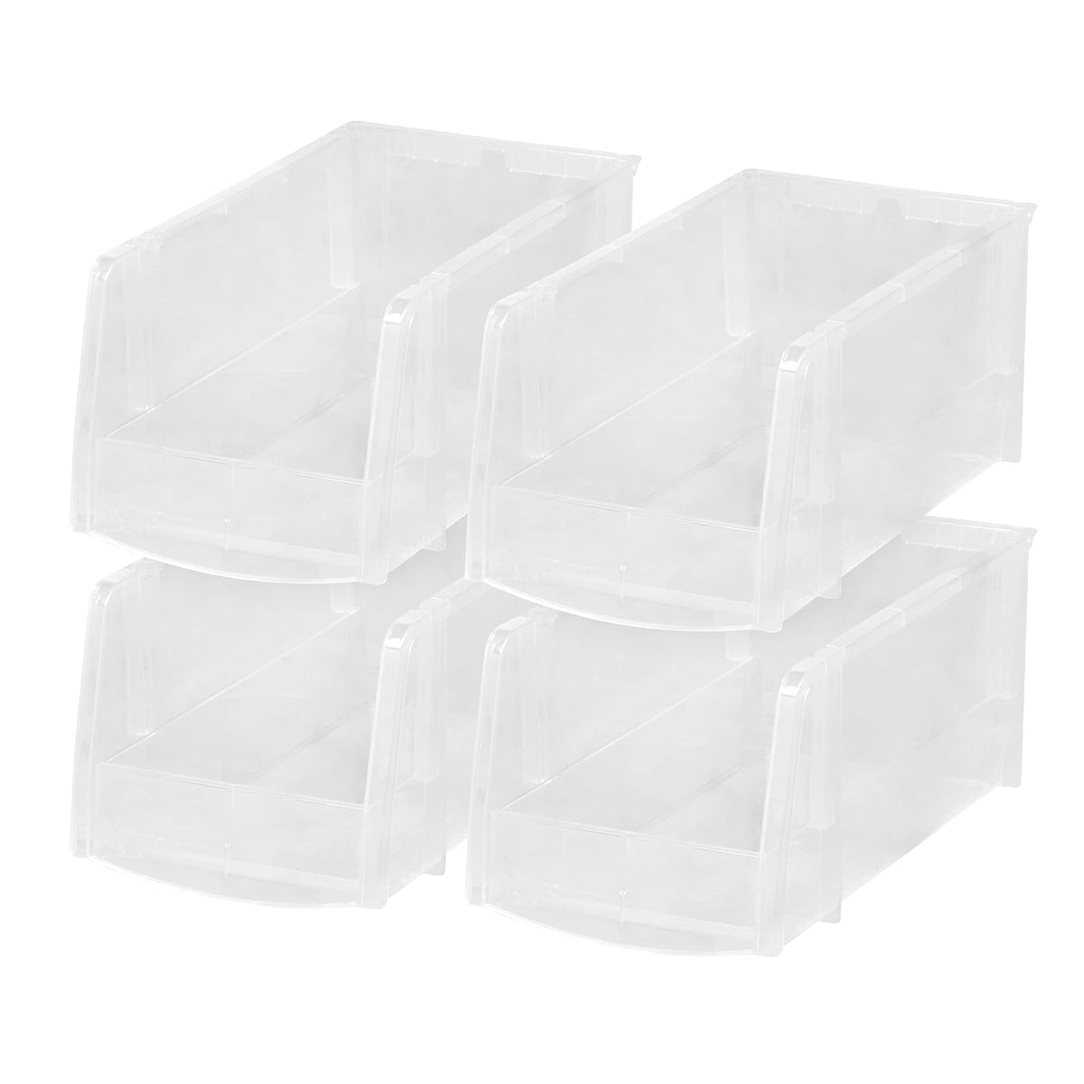 IRIS USA Paquete de 4 Cajas de Almacenamiento con Frente Abierto, Apilables, Organizador para Cocina, Aula u Oficina, Transparente