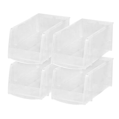 IRIS USA Paquete de 4 Cajas de Almacenamiento con Frente Abierto, Apilables, Organizador para Cocina, Aula u Oficina, Transparente