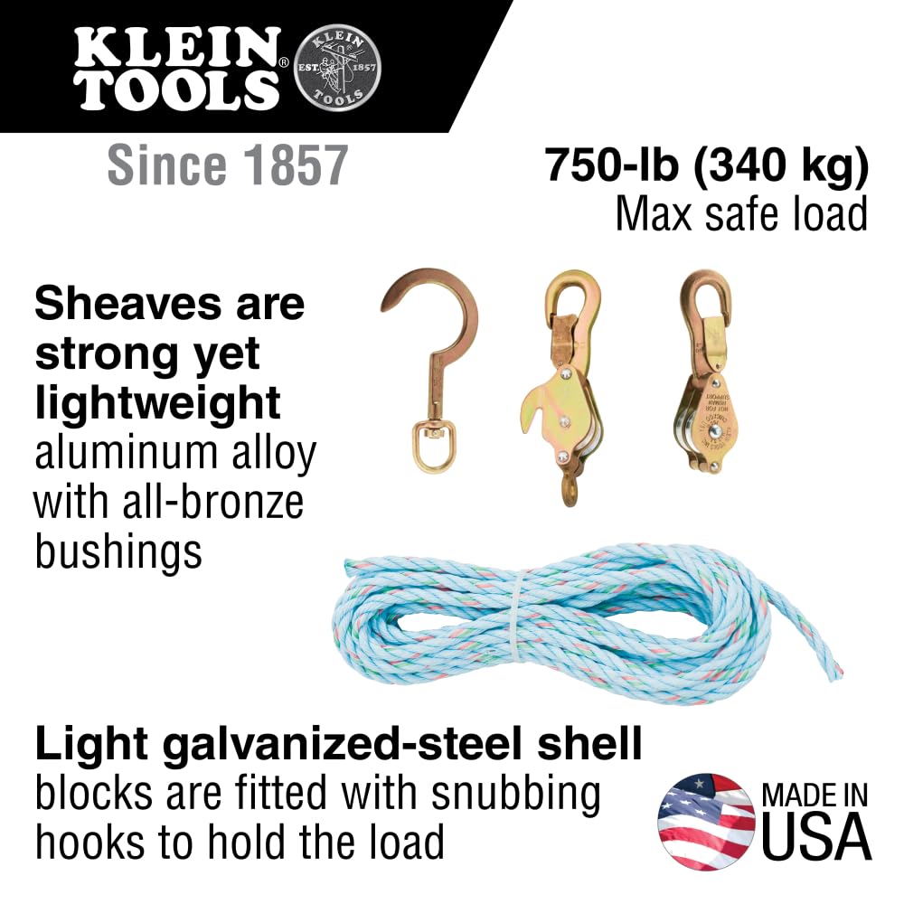 Klein Tools Bloque y Tackle, 750 libras, Compatible con múltiples vehículos, Bloque de polea, Silver, Industrial