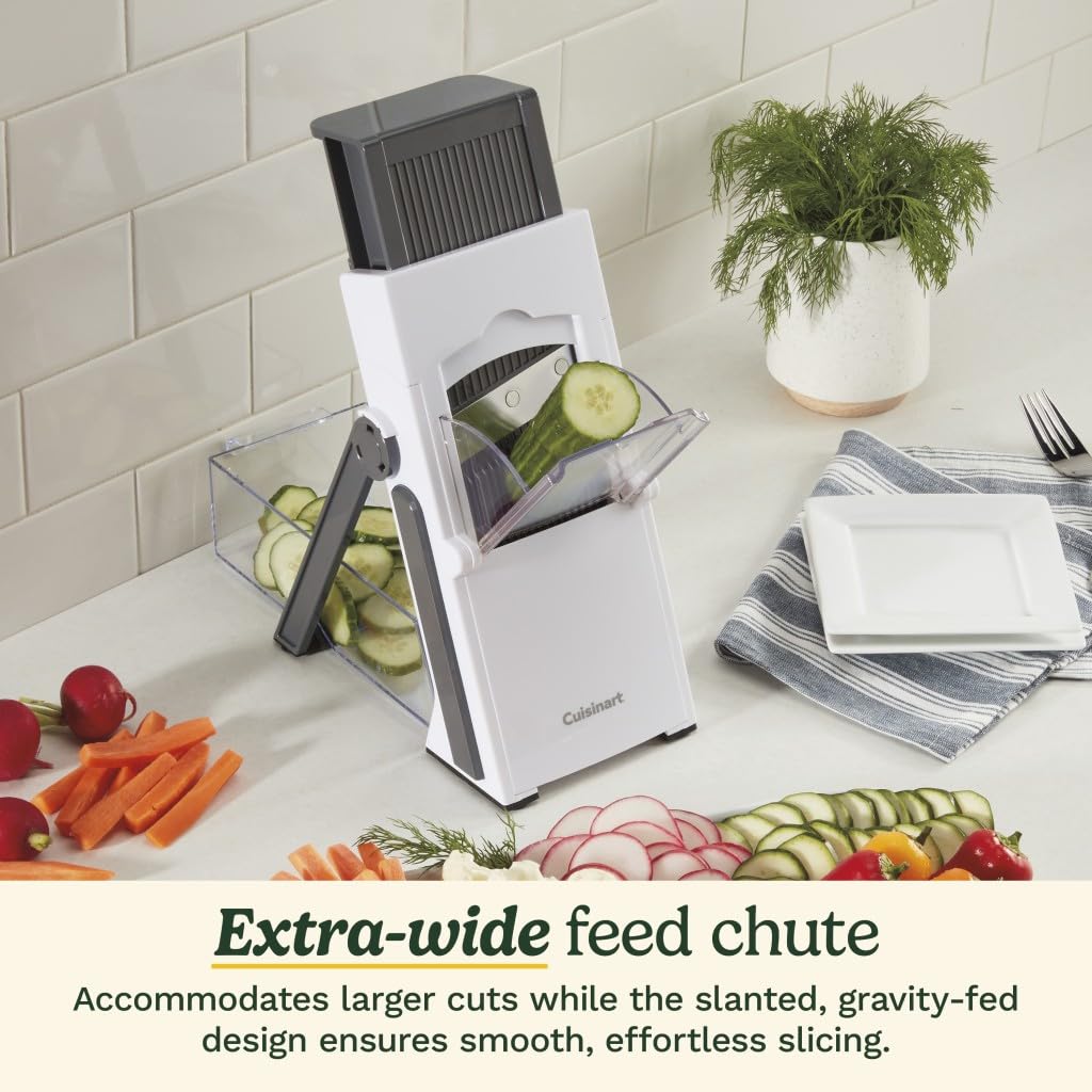 Cuisinart Mandolina Vertical Precision Slice Ajustable | Mandolina compacta y plegable, Tubo de alimentación extra ancho se adapta fácilmente a los cortes más grandes de alimentos