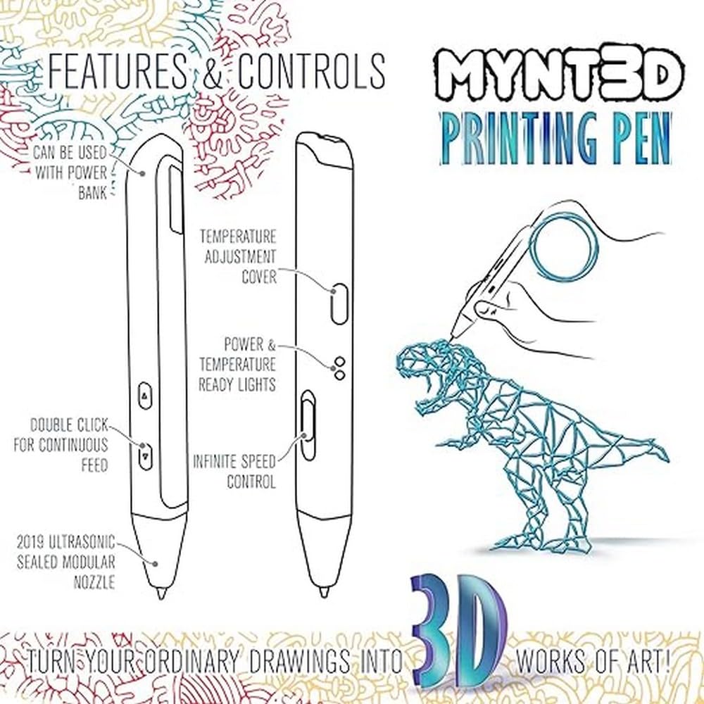 MYNT3D Bolígrafo Super 3D, 1,75 mm ABS y PLA compatible con bolígrafo de impresión 3D