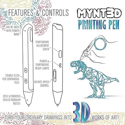 MYNT3D Bolígrafo Super 3D, 1,75 mm ABS y PLA compatible con bolígrafo de impresión 3D
