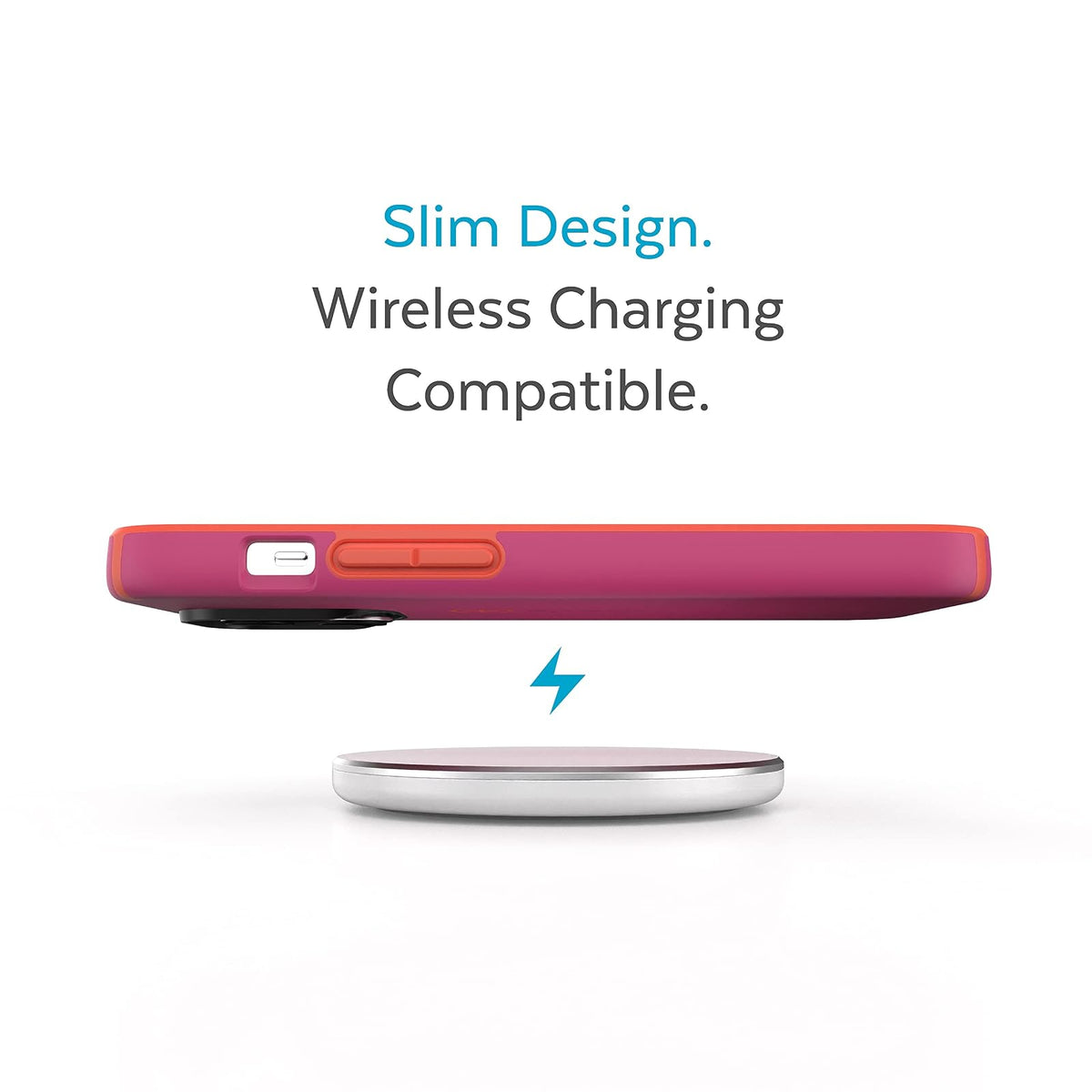 Speck - Funda para iPhone 14 Pro, Delgada de 6.1 Pulgadas, con protección contra caídas, Resistente a los arañazos, Tacto Suave, Rosa Digital/Rojo energético