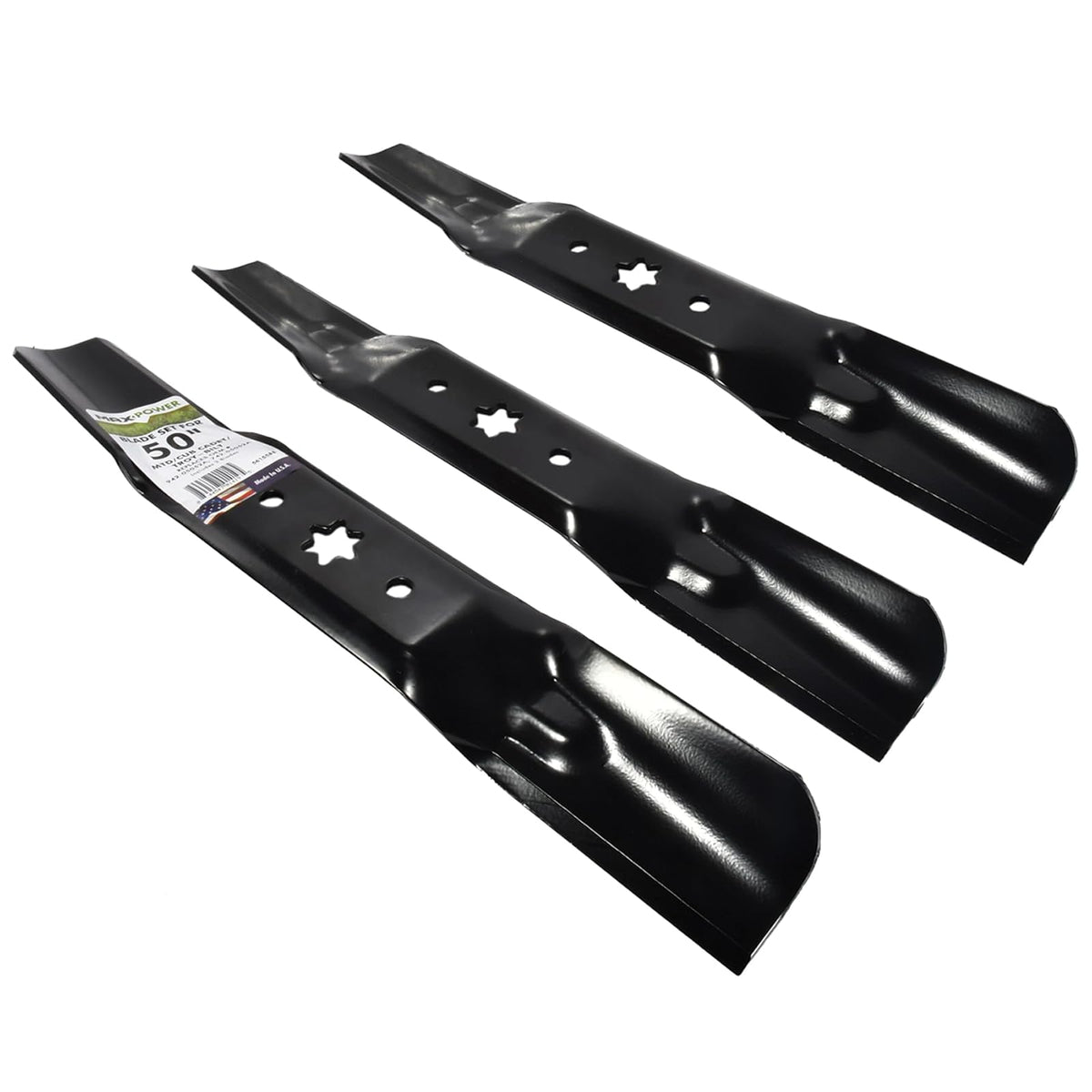Maxpower 561558B - Juego de 3 Cuchillas para MTD de Corte de 50 Pulgadas, Cub Cadet, Troy-Bilt, sustituye a OEM no. 942-05052A, 742-05052A, Negro