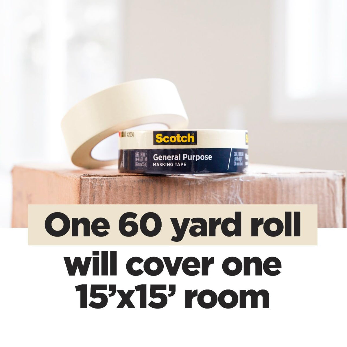 Scotch - Cinta adhesiva de uso general, 1.9 pulgadas x 60.1 yardas, color beige, se pega hasta 5 días, se elimina fácilmente sin dejar residuos pegajosos, cinta adhesiva fácil de rasgar (2050-48 MP)