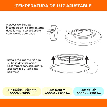 Tecnolite - Lámpara de Techo Plafón LED 36 W, Luz Blanca Ajustable con Aro de Luz, No atenuable