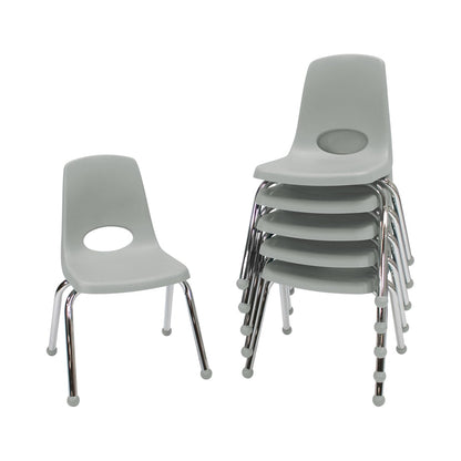 FDP - Silla escolar de 14 pulgadas, asiento apilable para estudiantes con patas de acero chapado en cromo y deslizamientos de bola; para aprendizaje en casa o aula, color gris claro (paquete de 6