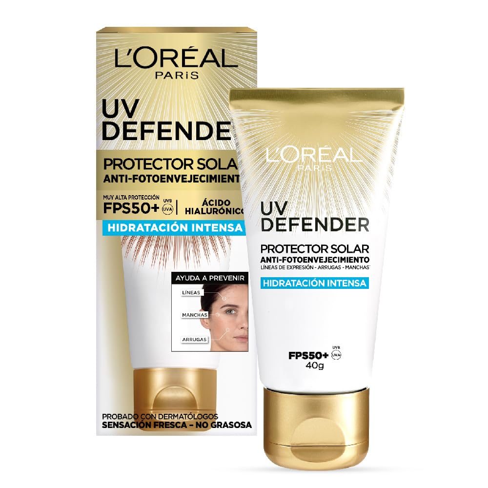 L'Oréal Paris Protector Solar Diario FPS50+ UV Defender Anti-Brillo, 40 ml - Hidratante - Bloqueador solar