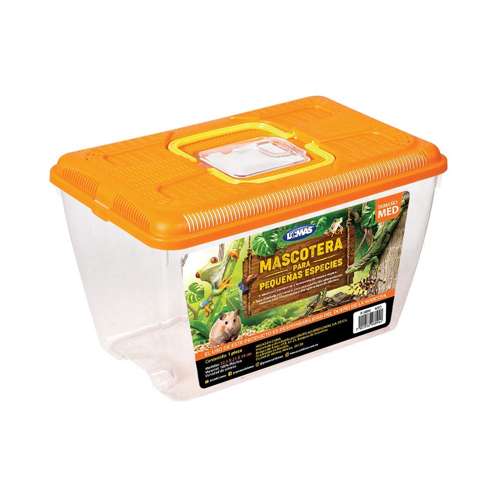 Lomas Mascotera Mediana para Pequeñas Especies 32.5 x 21 x 20 cm – Transportadora de Plástico con Ventilación y Tapa de Acceso