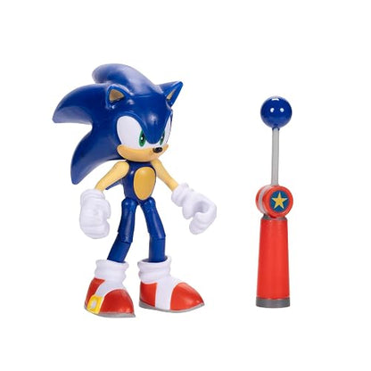 Sonic The Hedgehog JAKKS Pacific - Sega Figura Modern Sonic de 4″ con Blue Checkpoint – Articulada, Oficial y Coleccionable para Fans Desde 3+ Años