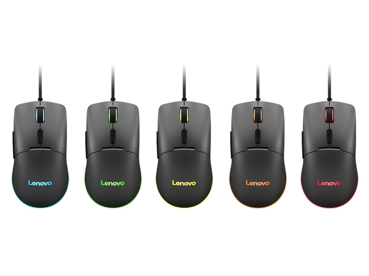 Lenovo M210 RGB mouse para juegos con cable para PC, portátil, computadora con Windows y sistema operativo cromado - 3 zonas RGB, sensor ajustable de 8000 DPI, 7 botones programables, mouse con agarre