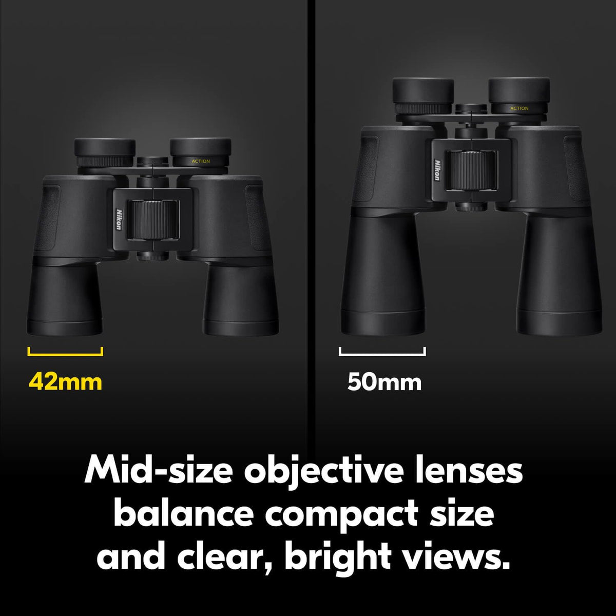 Nikon Action - Binocular de 8 x 42 | Óptica Revestimiento de Revestimiento múltiple, Brillante, Vista Amplia, Potencia 8X, caperuza Ajustable de Giro y Deslizamiento y diseño Porro-Prism
